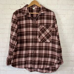 Aerie Plaid Button-Up Flannel Shirt Womens Medium Brown Grunge Outdoor Thick
